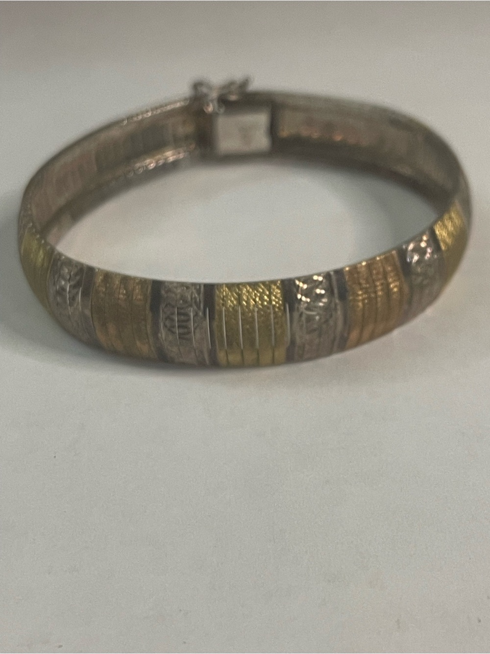 Vtg Signed JCM Italian 925 Silver Gold Tone Flex Cuff Bracelet 7.5"id